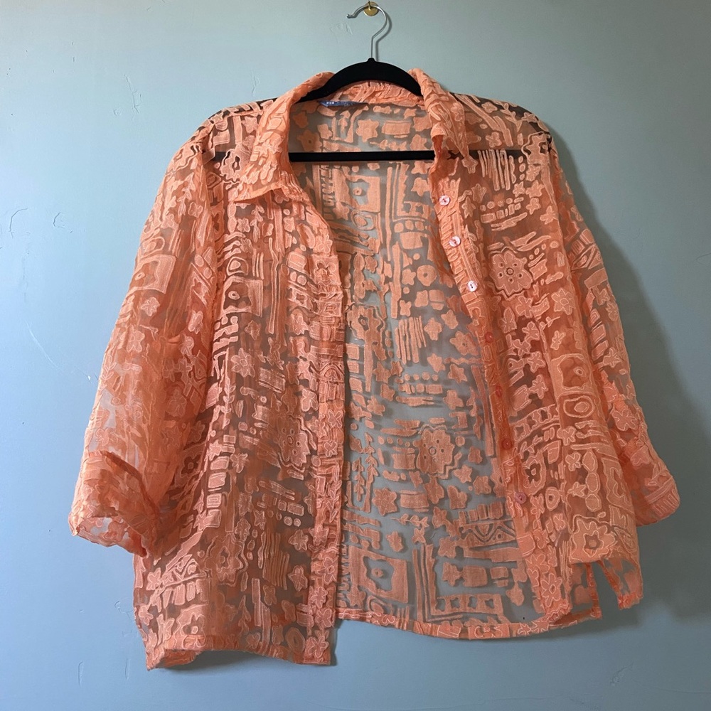 Orange beach cover up button up